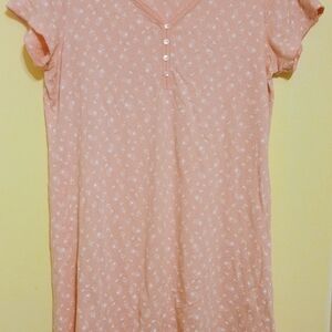 Charter Club Peach Short-Sleeve Henley Nightshirt with White Paisley Print